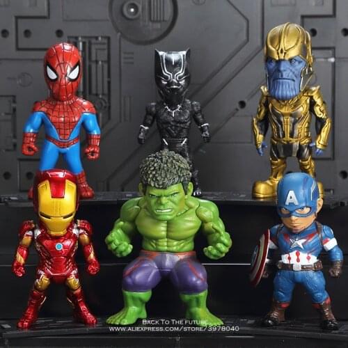 Disney Marvel Avengers Captian America Thor Hulk Iron Man 6pcs/set Q Version Action Figure Anime Collection Figurine Toys model