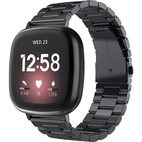 For Fitbit Versa 3/Fitbit Sense Bands Solid Stainless Steel Bracelet Women Men Linked Replacement Strap for Fitbit Versa 3/Sense