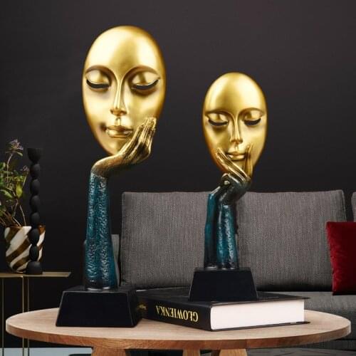 High-end Living Room Thinker Mask Figurine Elegant Gold Mask Statue Resin Crafts Nordic Home Decor Desk Accessories Friends Gift