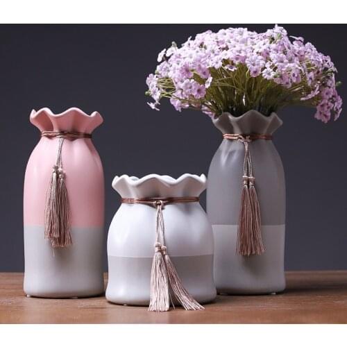 European ceramic vase ornaments lotus leaf fringed water culture vase Contracted Porcelain Flower Vases Creative Home decoration