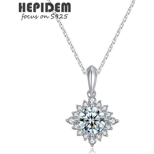 HEPIDEM 100% 1ct 6.5mm D Moissanite Pendant 925 Sterling Silver Necklace New Diamond Test Passed Jewelry Women S925 Gift H1693