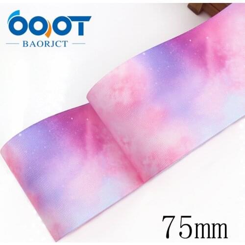 I-191015-2456,10yards 75mm Colored starry sky Thermal transfer Printed grosgrain Ribbons,Clothing DIY handmade materials