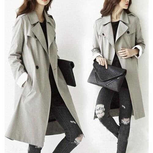 Classic Windbreaker Womens Mid-length Section 2020 Spring and Autumn Korean Jacket New Temperament Gray Loose Long Coat r452