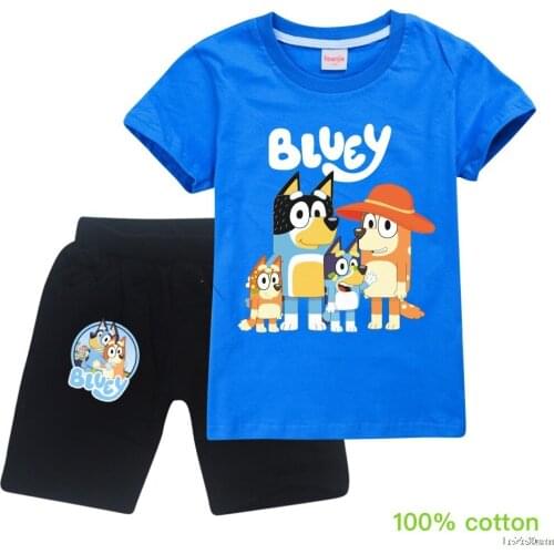 Summer New Baby Girl Child Short Sleeve Cartoon bingo bluey Top + Shorts Two Piece Set Casual Fashion Sweet Clothes Cute College