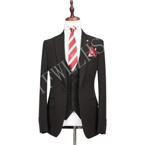 Handsome Groomsmen Peak Lapel Groom Tuxedos Mens Wedding Dress Man Jacket Blazer Prom Dinner (Jacket+Pants+Tie+Vest) A046