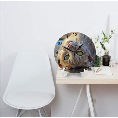 Cats Pattern Round Wall-Clocks Decor Numeral Digital Dial Mute Silent Non-Ticking Battery Operated Clocks for Childrens Bedroom