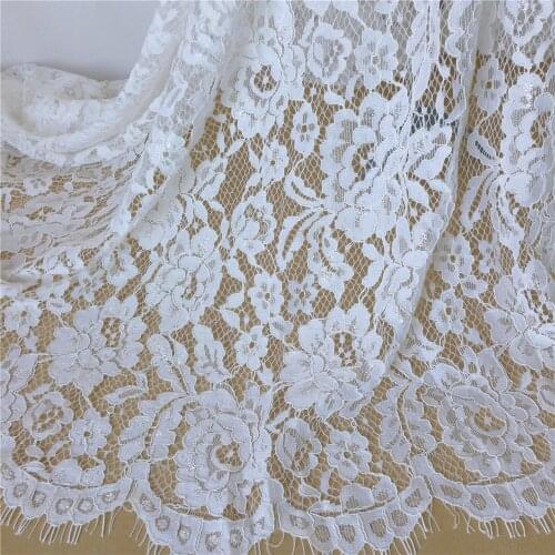 3 Yards New Arrival Ivory Embroidery Chantilly Lace Fabric Floral Skirt For Wedding Party French Lace With Net Craft