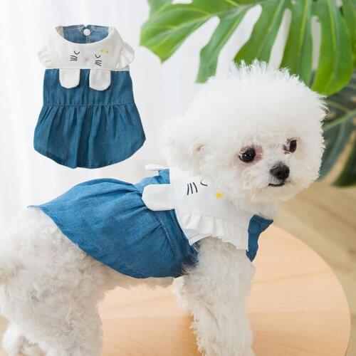 Cute Bunny Summer Dog Dresses for Small Dogs Cowboy Leisure Vestidos Para Perros Outdoor Puppy Clothes for Teedy Dropshipping
