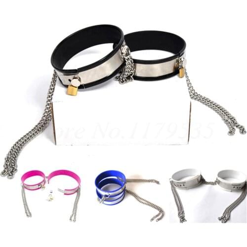 Stainless Steel Silicone Liner Thigh Ring Chain Chastity Belt Leg Cuffs With Lock Bdsm Bondage Restraints Adult Games Sex Toys