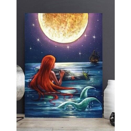 Cartoon diamond painting Little Mermaid moon ocean 5d diy diamond embroidery Anime painting full square elf mosaic diamond