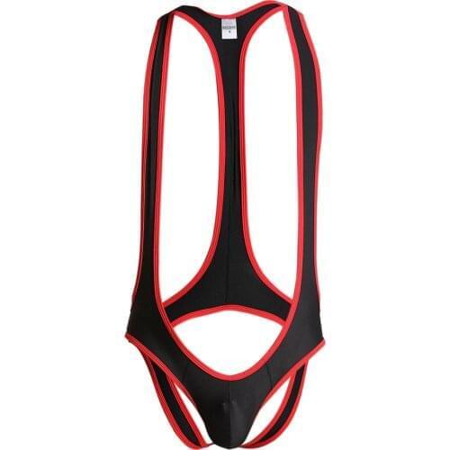 Mens Sexy Singlet Bodysuit Bikini Briefs Thong Jumpsuit Open Butt Erotic Hollow Out Underwear with Bulge Pouch Nightwear