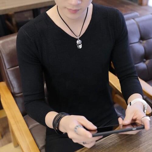 Mens V-neck Sweater Casual Thin Pullovers Thin Wool Mens Thin Knitted Sweater Men Long Sleeve White Red Sweater