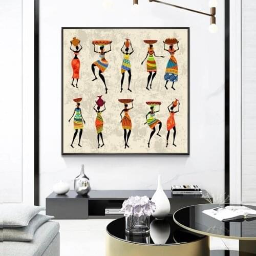 African Woman Dancing Cushion Cover Canvas Painting Vintage Posters and Prints Wall Art Picture for Living Room Home Decor
