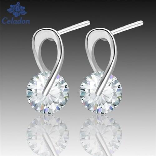 New! 1Pair Austria Crystal Wedding pendientes mujer Silver Color Zircon Crystal Stud Earrings Fashion Jewelry for Women brincos