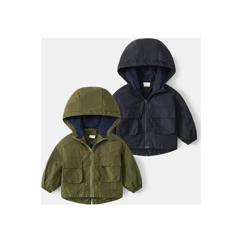 2021 Autumn Winter Baby Boys Plus Velvet Jacket Childrens Large Pocket Hooded Casual Jacket Kids Hooded Casual Coats 2-7 Years