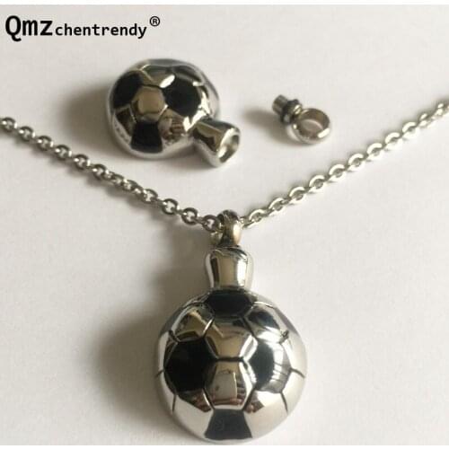 Stainless Steel Tibetan Half Football Cremation Ashes Urn Necklace Memorial Keepsake Ashes Openable Funeral Soccer Jewelry