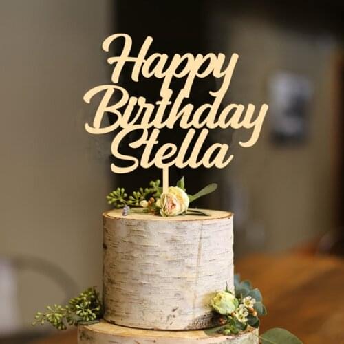 Personalised Happy Birthday Cake Toppers.Custom Name. Birthday Cake Toppers Wooden Birthday Party Decorations