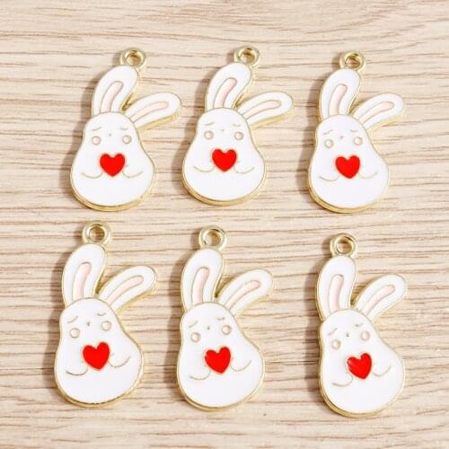 10pcs 13*26mm Animal Charms Cartoon Enamel Love Heart Rabbit Charms Pendants for Making Necklace Earrings DIY Jewelry Findings