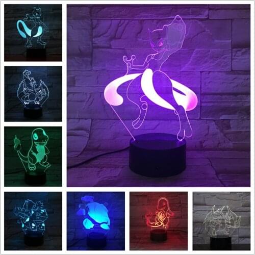 Pokemon 3D Night Light LED Lamp Cartoon Lampara Charmander Squirtle Mewtwo Bulbasaur Charizard Decoration Lights Game Lampe Gift