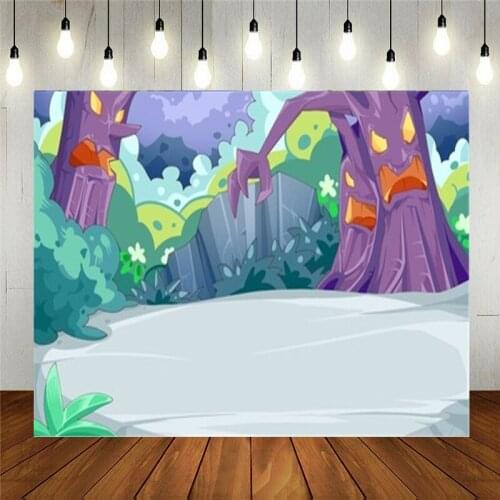 Nitree Photo Studio Props Vinyl Photography Backdrop Fairy Tale Cartoon Art Set Tree Monster In Forest Kids Birthday Decoration