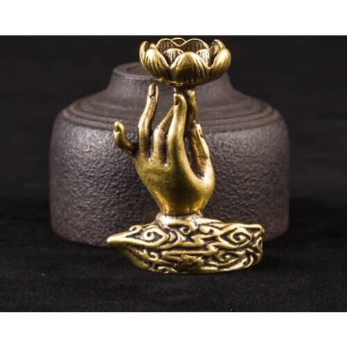 Retro Brass Incense Base Ornaments Buddha Hand Backflow Lotus Incense Base Elegant Incense Holder Crafts Incense Burner