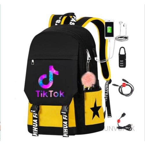 TIK TOK Backpack Anti Theft USB Charge Backpack Waterproof Women Men School Bag Teenage Girls Boys Travel Bags