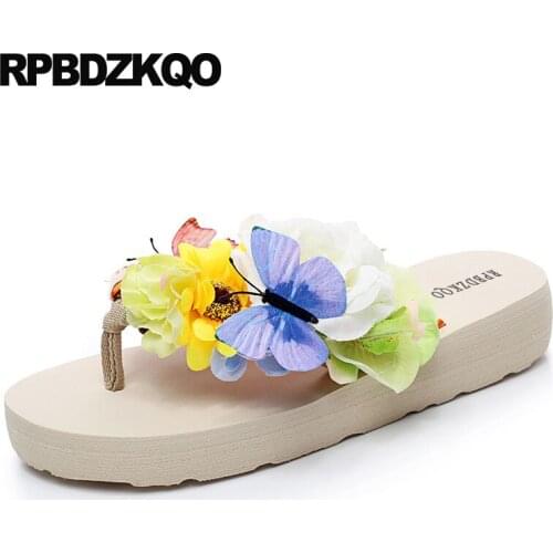Flower slides slippers big size fashion ladies casual flatforms sandals chinese flip flop beach wide fit shoes plus 2019 women