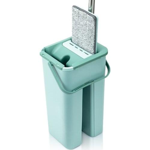 Squeeze Hand Free Flat Mop Bucket With Stainless Steel Handle Wet Dry Floor Cleaning 360 rotatable heads With Reusable Mop Pads