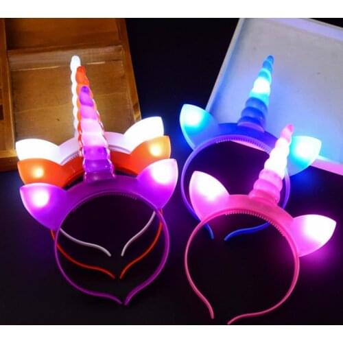 Glow unicorn headband kids adult light up led headbands Christmas Halloween party luminous flashing hairband favor dress up prop