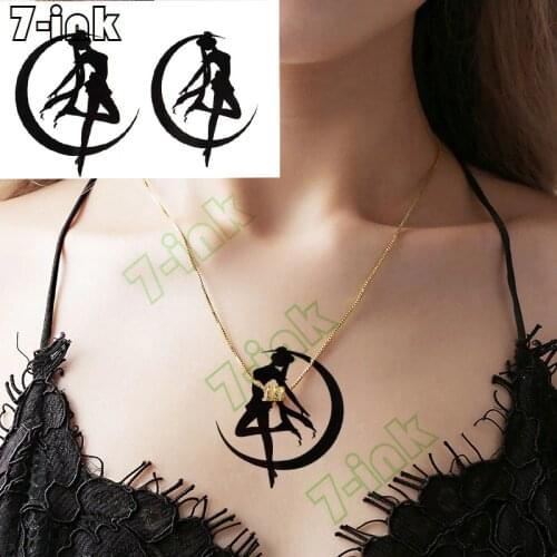 Tattoo Sticker Beautiful girl Crescent moon Waterproof Temporary Arm Hand Body Art Flash Fake Tatoo for man woman kid