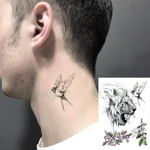 Waterproof Temporary Tattoo Sticker Roaring Lion Animal Bird Swallow Flower Fake Tatto Flash Tatoo Hand Arm Art for Women Men