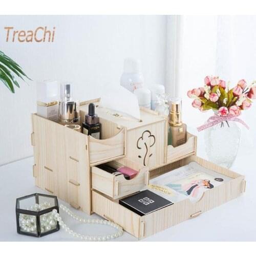 Cosmetic Storage Box Desktop Drawer Type Jewelry Storage Box Paper Towel Box Rack Wooden Household Items