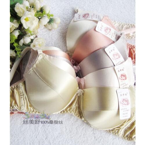 Womens Sexy Silk and Satin Push Up Plus Size Bras Deep V-neck Lace Underwear Bow Bra Health Care Underwear Bra