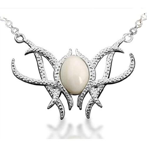 Elves Galadriel Queen Necklace JJR Tolkien Fantasy Fashion Simulated Pearl Silver Color Pendant Movie Jewelry Cosplay Wholesale