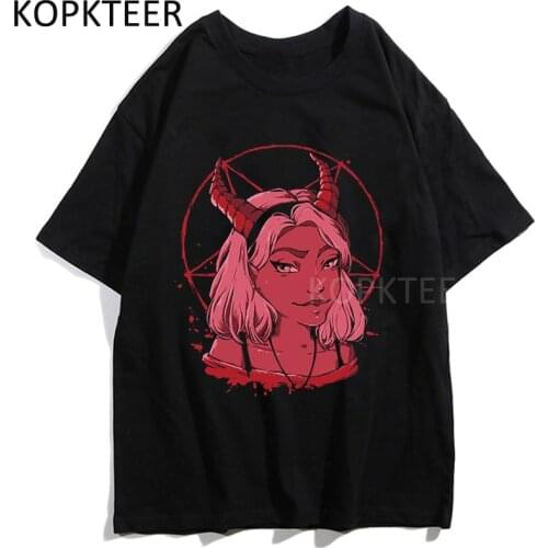 Evil Girl Ulzzang Fashion T-shirts Harajuku Ulzzang Summer Short Sleeved O-Neck Casual Clothing Men Women Cotton O Neck Tops Tee