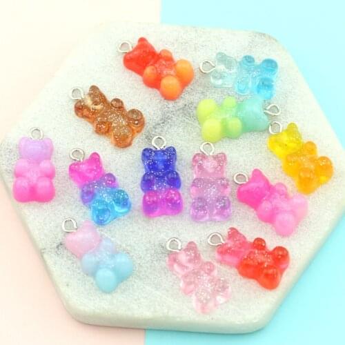 20PCS Cute Resin Flash Gummy Bear Gradient Colour DIY Charms for Earring Necklace Making Airpods Keychain Accessories Wholesale