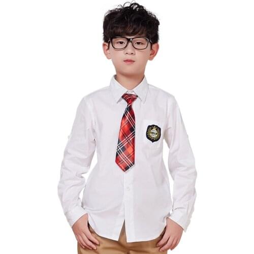 2018 Spring Boys Long Sleeve Cotton Shirts Casual Childrens School Shirt White Kids Blouse Plus Size Tops 1009 1010