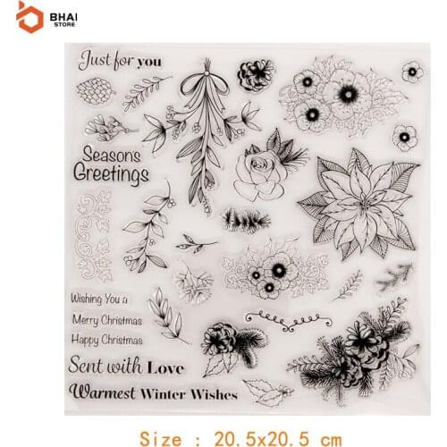 2021 New Christmas Flowers Leaves Transparent Clear Stamps for DIY Scrapbooking/Card Making Photo Album Decorative Craft Dies