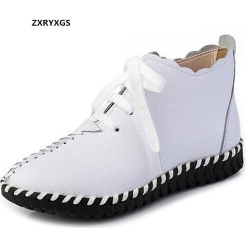 2021 High Quality Cowhide Autumn Single Boots Flat Sewing Shoes Fashion Sneaker Casual Boots Plus Velvet Warm Shoes Winter Boots