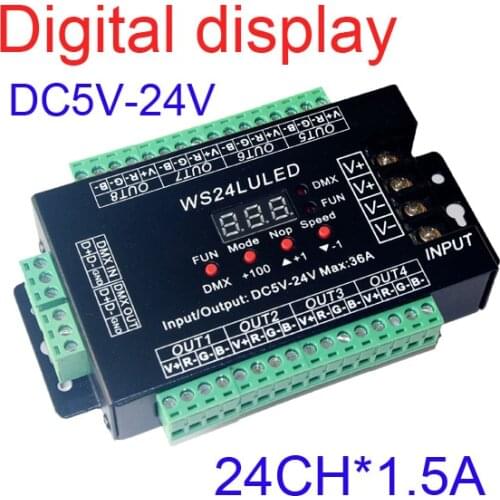 3pieces free shipping 24 channel DMX512 RGB controller have Digital display 8groups RGB 24CH DMX512 decoder DC5-24V input