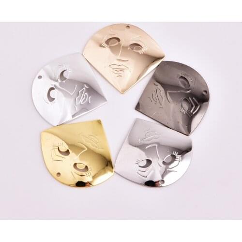 30 * 27.6mm retro asymmetric face earrings DIY handmade copper material necklace pendant accessories