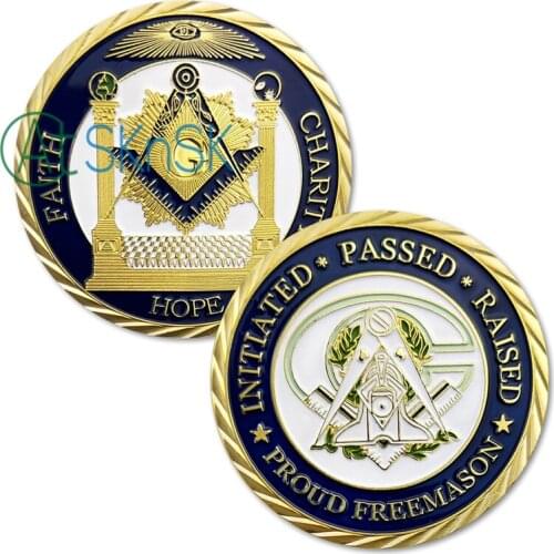 50Pcs/lot Hope Faith Charity Masonic Coins United States Freemason Souvenir Coin Raised Passed Initiated Proud Freemason