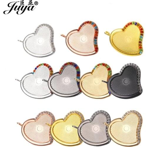 55PCS Diamond Heart Cabochon Pendant Base Alloy Blank Tray For Necklaces Keychains DIY Jewelry Making Components Crafts Findings