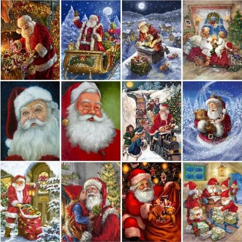 5D Diamond Painting Santa Claus Mosaic Full Round Drill Christma Gift Diamond Embroidery Winter Snow DIY Cross Stitch Home Decor