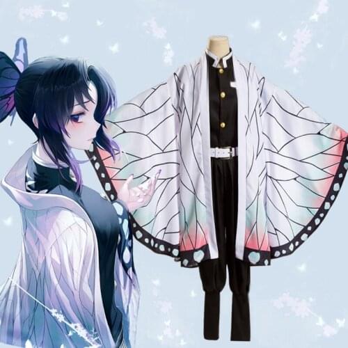 Anime Demon Slayer Kimetsu No Yaiba Kochou Shinobu Kimono Set Uniform Swimsuit Cosplay Adult Kids Halloween Costume Wig Shoes