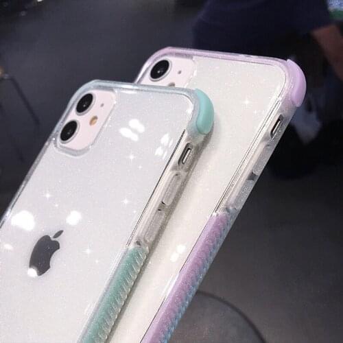 Candy Silicone Bumper Glitter Phone Case For iPhone 12 11 Pro Max XR XS Max 7 8 Plus X Soft TPU Clear Anti-fall Back Cover Girly