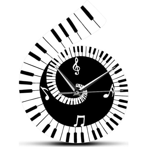 Black and White Music Sheet Dercorative Wall Clock Treble Clef Sign with Piano Keyboard Music Note Wall Clock Music Lover Gift