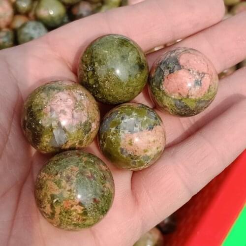 DHXYZB 5pcs 20-25mm Natural Multi Color Unakite Epidote stones sphere crystal Quartz Globe Ball Rock Minerals Reiki Healing