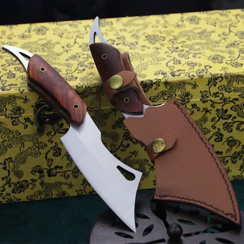 Ewha Wooden Handle High-end Thick D2 Steel Sharp Tactical Straight Knife Jungle Camping Rescue Knife Outdoor Hunting Knife