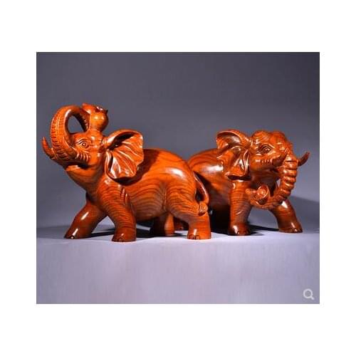 Chrysanthemum pear mahogany carving elephant furnishings a pair lucky elephants Real wood animal Handmade sculpture